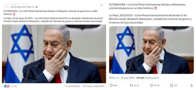 <em>Desinformación sobre Benjamin Netanyahu. Foto: captura de Facebook / X</em> <em>Desinformación sobre Benjamin Netanyahu. Foto: captura de Facebook / X</em>