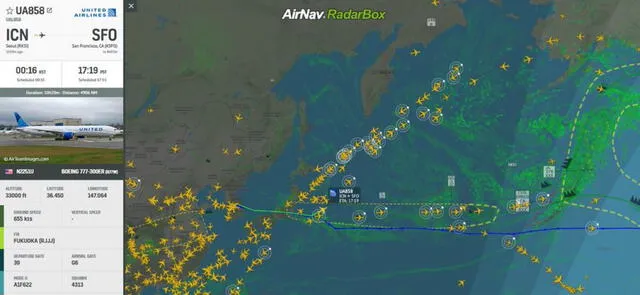 Los pasajeros del vuelo UA858 vivirán un hecho curioso e insólito.Foto: Radar Box
