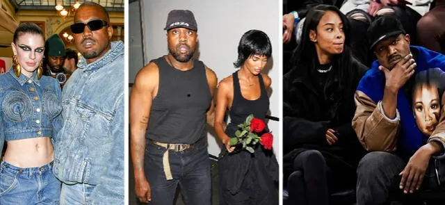 Kanye West y Julia Fox. Segunda imagen: Kanye West y Juliana Nalú. Tercera imagen: Kanye West y Vinetria. Foto: PageSix