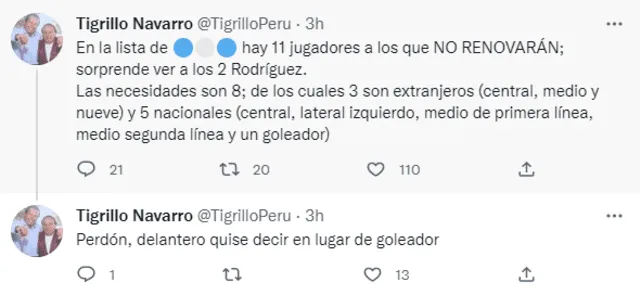 Tuit del 'Tigrillo' Navarro. Foto: captura de Twitter