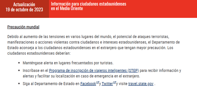  EE. UU. brindó algunas recomendaciones a sus ciudadanos en el mundo. Foto: Travel.state.gov/captura    