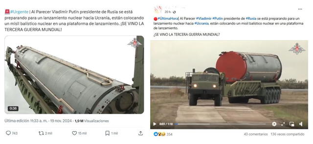 <em> Desinformación sobre la guerra entre Rusia y Ucrania. Foto: captura de X / Facebook</em>   