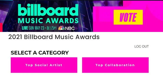 3. Elige la categoría Top Social Artista porque ahí compite BTS, BLACKPINK y SEVENTEEN. Foto: web de los BBMAs 2021