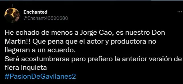 Fans de Pasión de gavilanes comentan sobre el reemplazo de Jorge Cao como don Martín. Foto: captura de Twitter