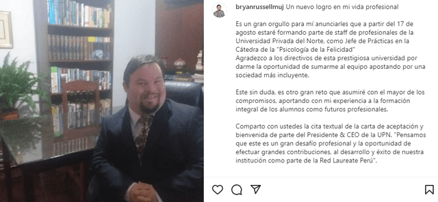 Bryan Russell se graduó como periodista en 2014