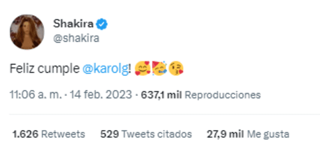  Shakira saluda a Karol G. Foto: captura de Twitter   