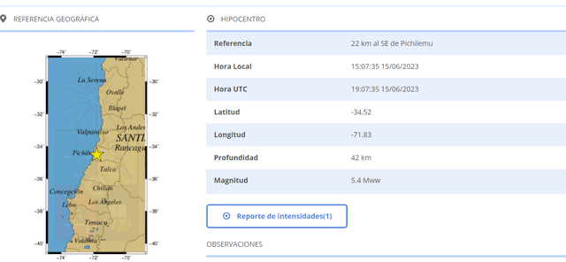Sismo en Chile hoy, 15 de junio. Foto: CSN   