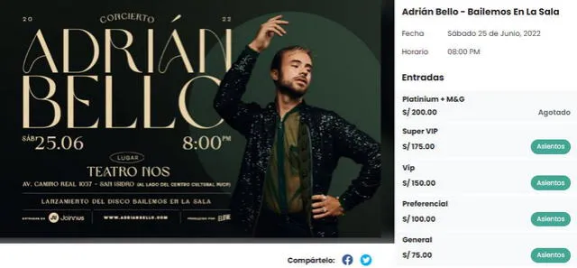 Adrián Bello en concierto presentará su nuevo disco "Bailemos en la sala". Foto: captura Joinnus.