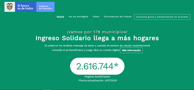 Número de beneficiaros del Ingreso Solidario en Colombia. (Foto: Gobierno de Colombia)