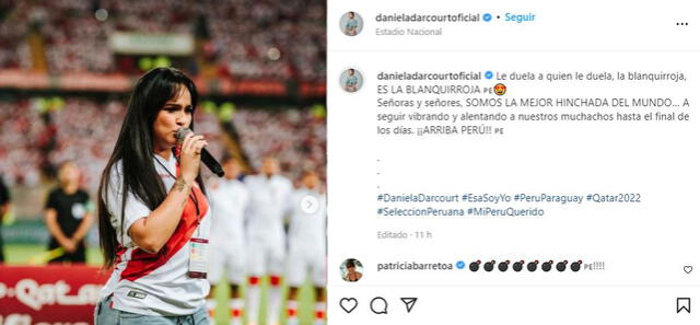Daniela Darcourt feliz tras cantar en el Estadio Nacional. Foto: Daniela Darcourt/Instagram