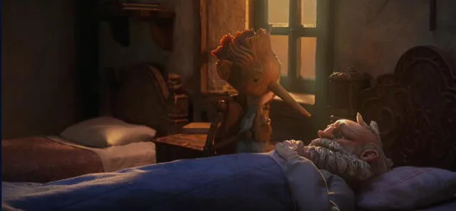 "Pinocho" y Gepetto en la nueva película de Guillermo del Toro. Foto: Netflix