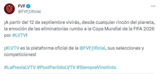 Venezuela recibirá a Paraguay el 12 de septiembre en Maturín. Foto: X   