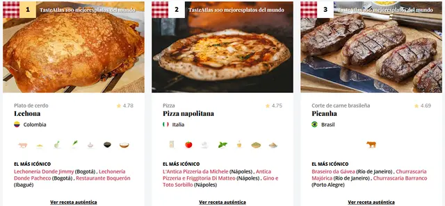 Top 3 de los mejores platos del mundo en 2025. Foto: Taste Atlas<br> Top 3 de los mejores platos del mundo en 2025. Foto: Taste Atlas<br>