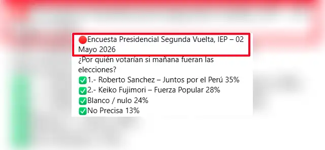Descripción que acompaña a la infografía de falsa encuesta. Foto: Facebook  