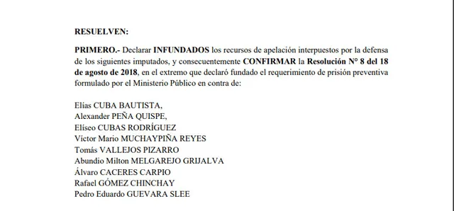 Poder Judicial confirmó 26 meses de prisión preventiva contra del exalcalde Elías Cuba