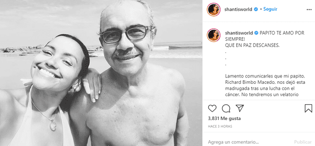 Shantall confirma la muerte de su padre Richard Macedo a causa del cáncer. Foto: Instagram.