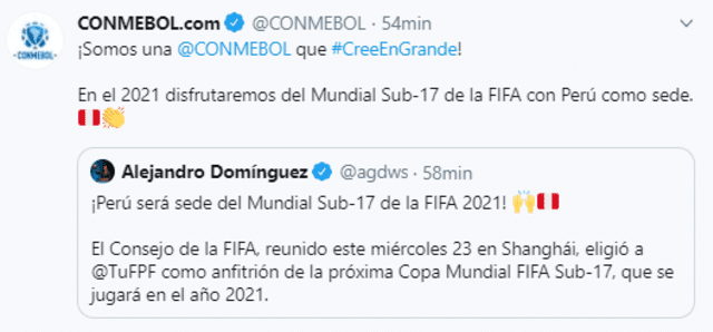 Perú será sede del Mundial Sub-17 que se realizará en el año 2021.