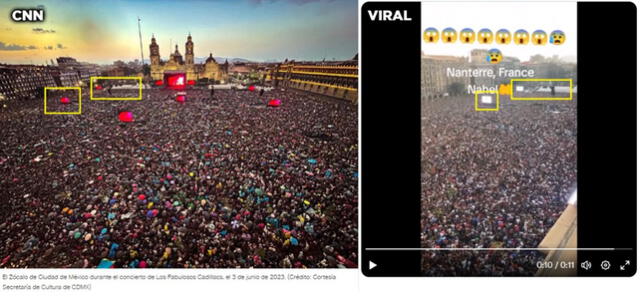  Elementos que se muestran en una concentración multitudinaria de la plaza de la Constitución. Foto: captura/CNN/Twitter   