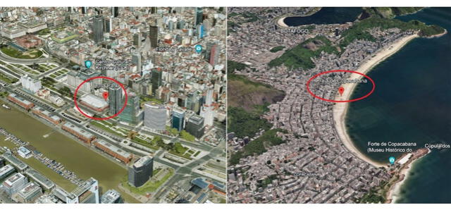 <em> Comparación entre el Luna Park (izquierda) y la playa de Copacabana (derecha). Foto: captura de Google Earth</em>   