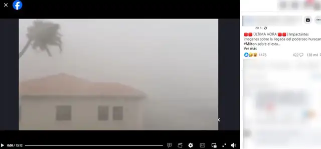 Desinformación sobre el huracán Milton. Foto: captura en Facebook.&nbsp;   