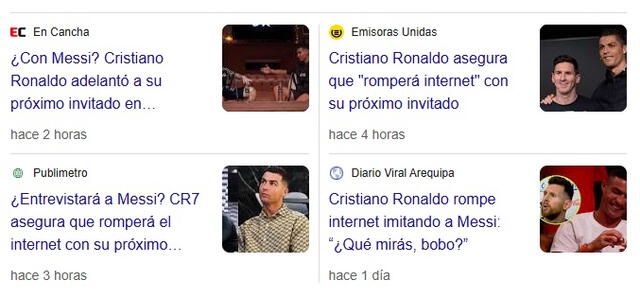 Varios portales conocidos del extranjero trataron de vincular el anuncio de Cristiano Ronaldo con Lionel Messi. Foto: captura de Google   