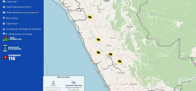Mapa interactivo sobre rutas bloqueadas de Sutran. Foto: Sutran   