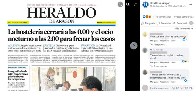 Portada real. Foto: captura en Facebook / Heraldo de Aragón.