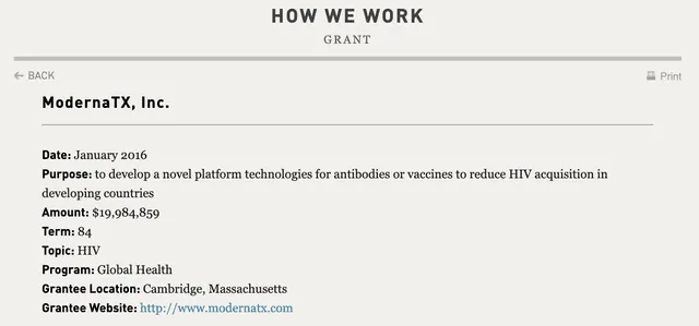 Inversión de US$ 19 984 859 a Moderna. Foto: Captura Bill & Melinda Gates Foundation.
