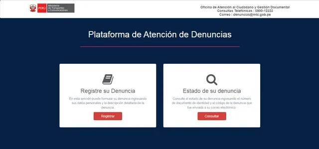 Plataforma oficial en el que puedes registrar tus denuncias. Foto. captura