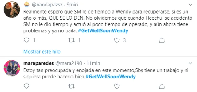 Fans de Wendy muestran su indignación en Twitter.