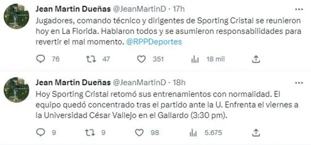 Información sobre Sporting Cristal. Foto: Twitter.   