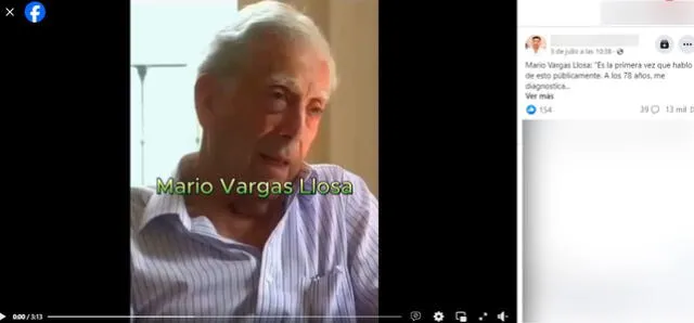  Desinformación sobre Mario Vargas Llosa. Foto: captura en Facebook.<br><br>    