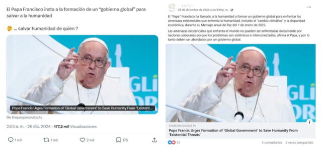 <em>Desinformación sobre el papa Francisco. Foto: captura de X / Faceboo</em>k   