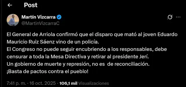 Tweet de Martín Vizcarra.   