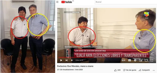 Foto original de Evo Morales (a la derecha) y fotograma de América TV (a la izquierda). Foto: composición LR.