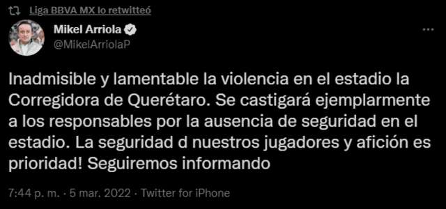 El presidente ejecutivo de la Liga MX también dio a conocer su opinión. Foto: Mikel Arriola twitter