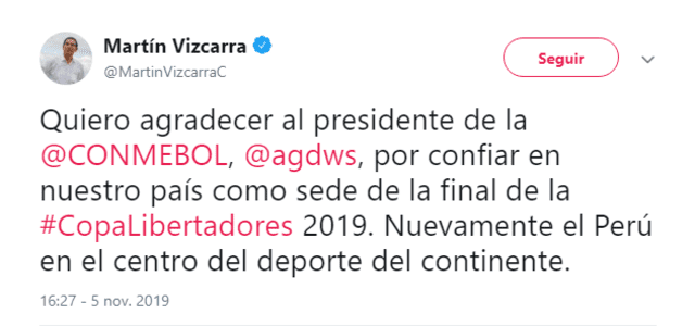 El presidente del Perú se pronunció en su cuenta de Twitter.