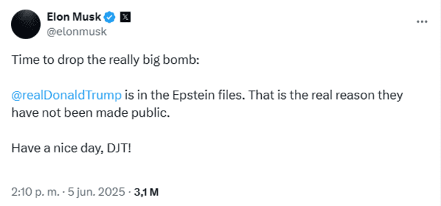 Musk accuses Trump of being part of the Epstein files. Photo: @elonmusk/X Musk accuses Trump of being part of the Epstein files. Photo: @elonmusk/X