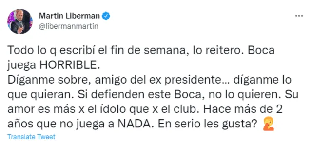 Tuit de Liberman. Foto: Twitter