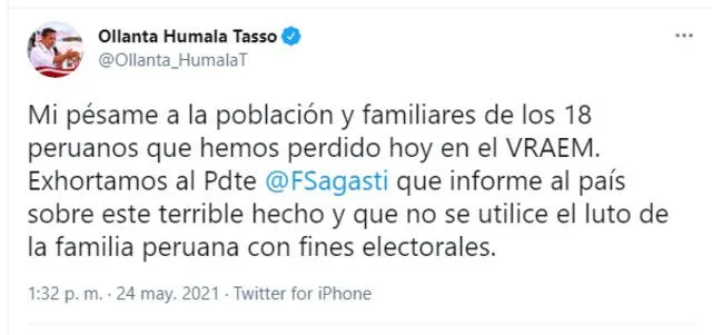 Ollanta Humala se pronuncia sobre ataque en el VRAEM.