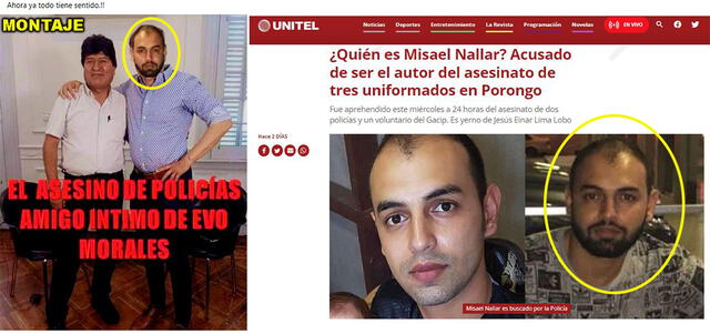 Montaje de Evo Morales (a la derecha) y captura de Red Unitel (a la izquierda). Foto: composición.