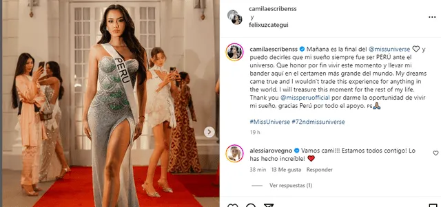  Camila Escribens compartió mensaje antes de su participación en la gala final del Miss Universo 2023. Foto: Instagram/Camila Escribens 