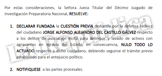  Resolución del Poder Judicial | Foto: La República.   