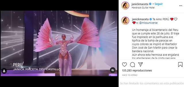 Janick Maceta se pronuncia sobre su traje en el Miss Universo 2021