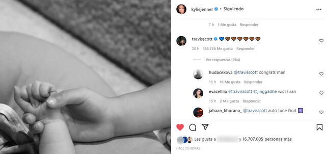 Travis Scott y su reacción tras el nacimiento de su segundo hijo con Kylie Jenner. Foto: Kylie Jenner/Instagram
