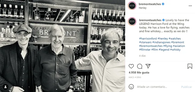 Harrison Ford y su visita a Bremont en Reino Unido. Foto: Instagram Bremont captura