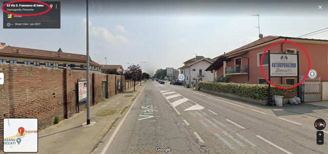 Localización de Autoriparazioni Borsetti  Meccanica rettaco en Italia. Foto: captura de Google Map.