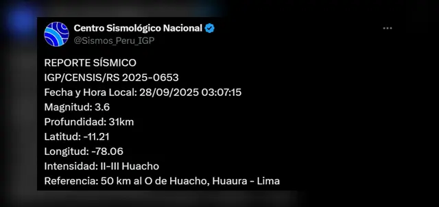 Sismo de magnitud de 3,6 sacude Lima. Foto: IGP Sismo de magnitud de 3,6 sacude Lima. Foto: IGP