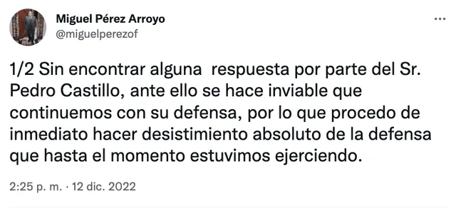 Pronunciamiento de Miguel Pérez Arroyo. Foto: captura de Twitter