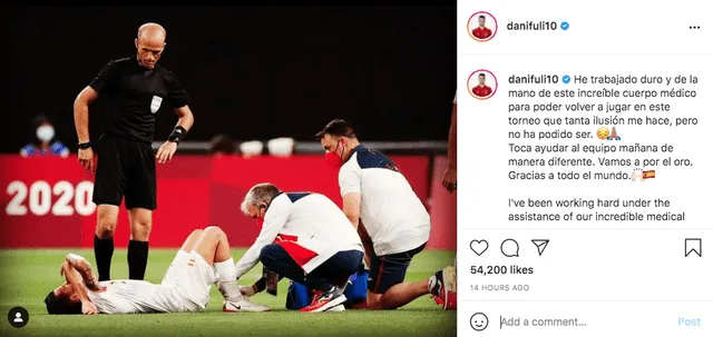 Dani Ceballos se lesionó en el empate ante Egipto por los JJ. OO. Tokio 2020. Foto: captura Instagram Dani Ceballos